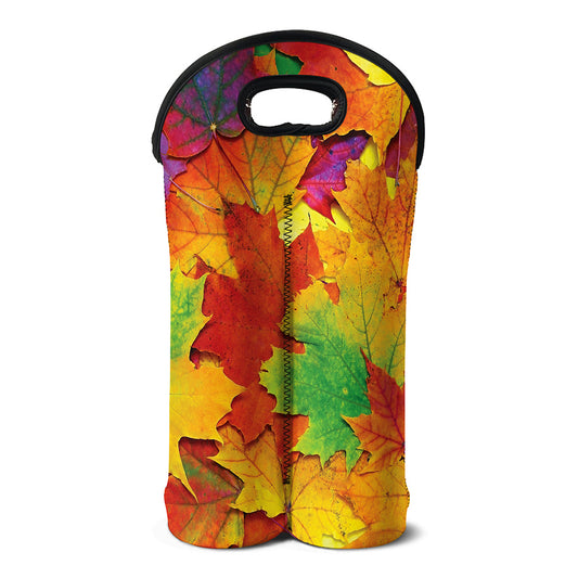 Autumn Maple Leaves Print Double Neoprene Wine Tote