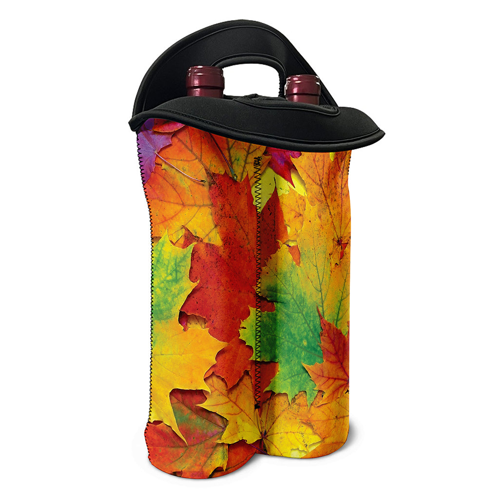 Autumn Maple Leaves Print Double Neoprene Wine Tote