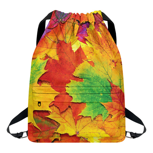 Autumn Maple Leaves Print Drawstring Backpack
