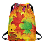 Autumn Maple Leaves Print Drawstring Backpack