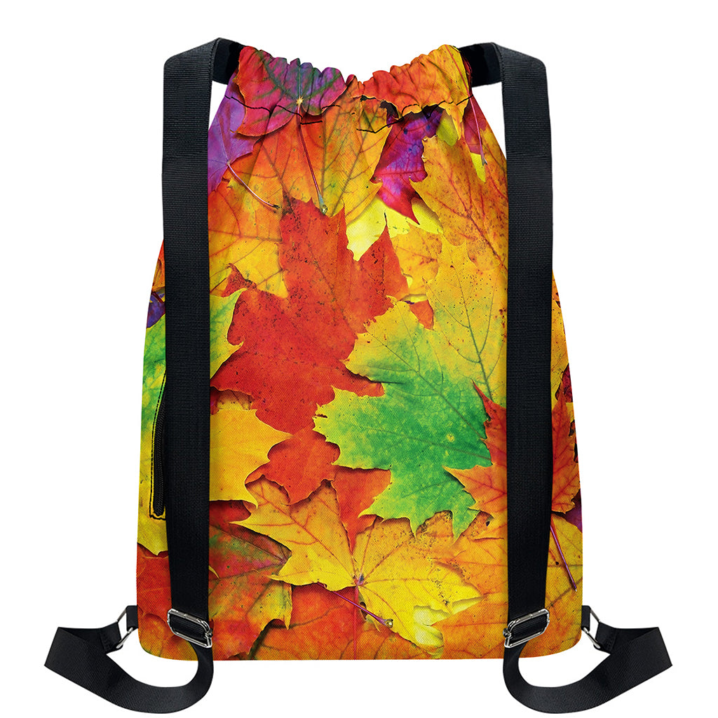 Autumn Maple Leaves Print Drawstring Backpack