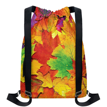 Autumn Maple Leaves Print Drawstring Backpack
