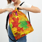 Autumn Maple Leaves Print Drawstring Backpack