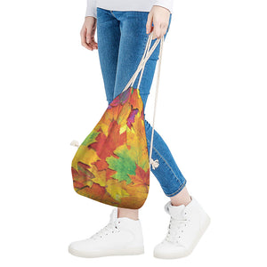 Autumn Maple Leaves Print Drawstring Bag