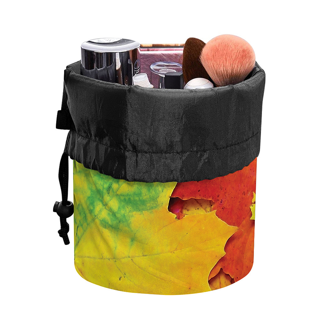 Autumn Maple Leaves Print Drawstring Makeup Bag