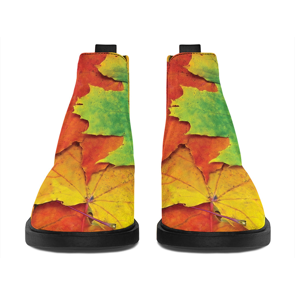 Autumn Maple Leaves Print Flat Ankle Boots