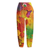 Autumn Maple Leaves Print Fleece Lined Knit Pants