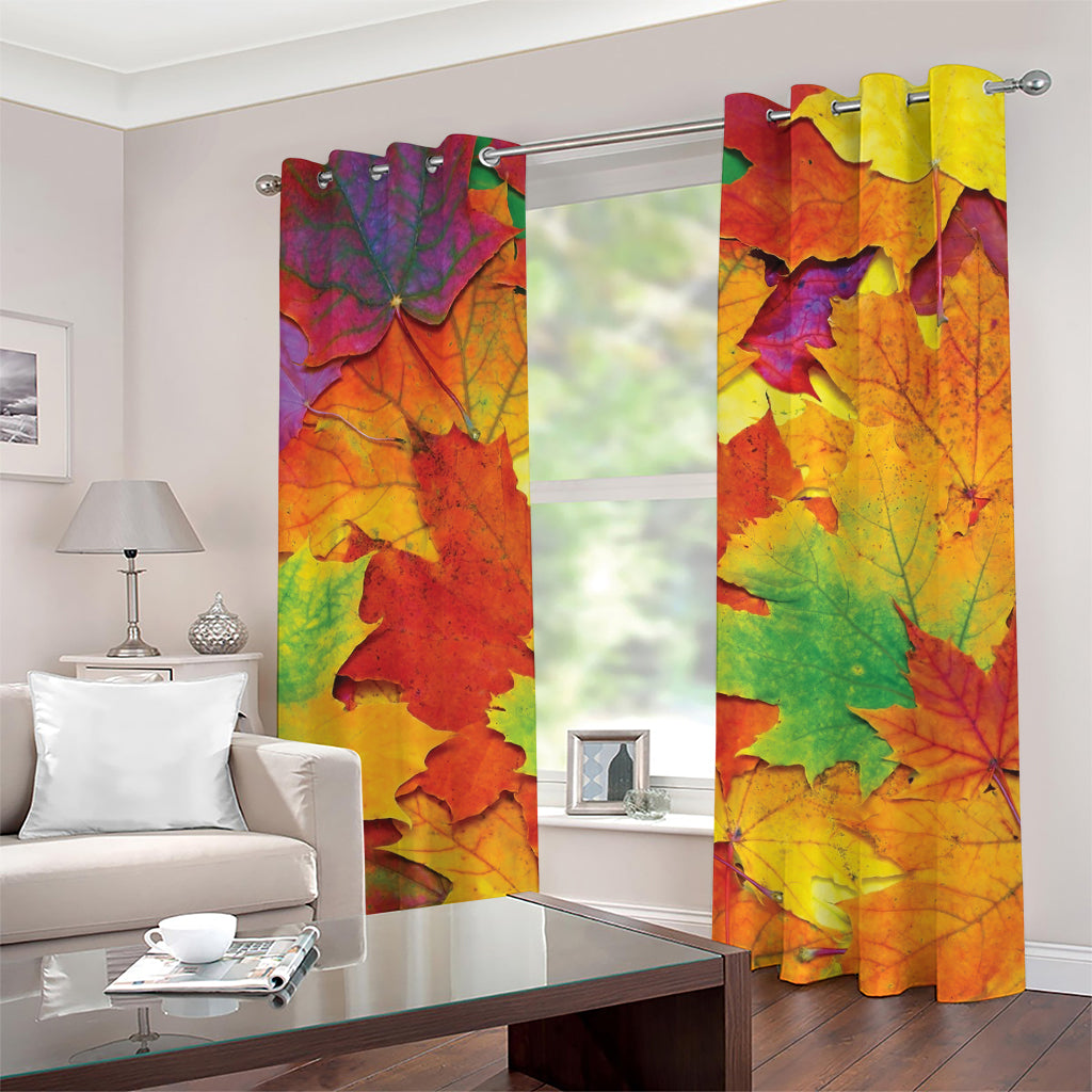 Autumn Maple Leaves Print Grommet Curtains