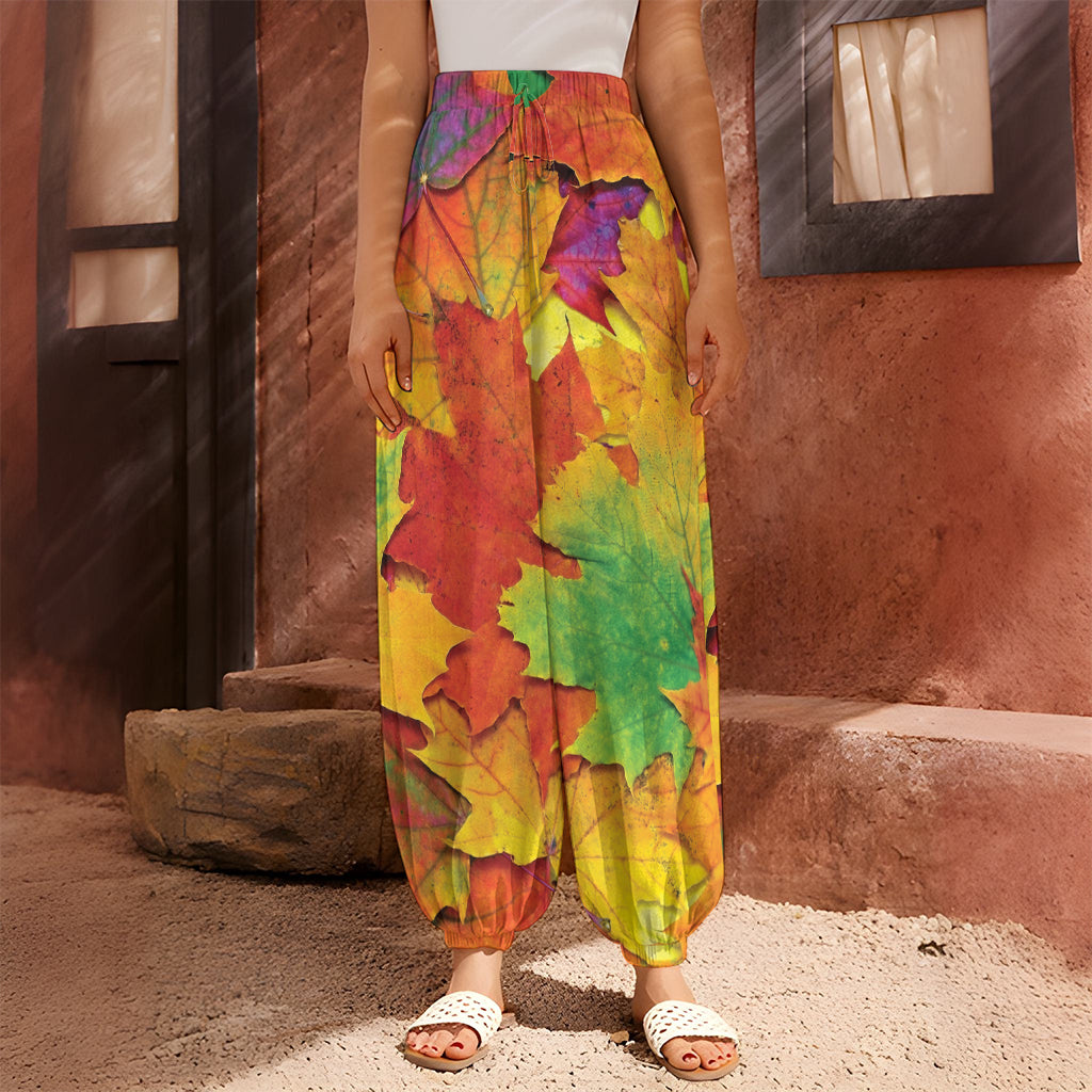 Autumn Maple Leaves Print Harem Pants