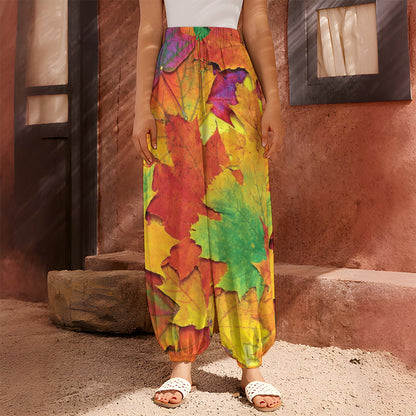 Autumn Maple Leaves Print Harem Pants