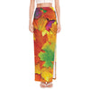 Autumn Maple Leaves Print High Slit Maxi Skirt