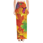 Autumn Maple Leaves Print High Slit Maxi Skirt