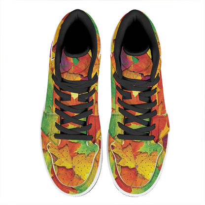 Autumn Maple Leaves Print High Top Leather Sneakers
