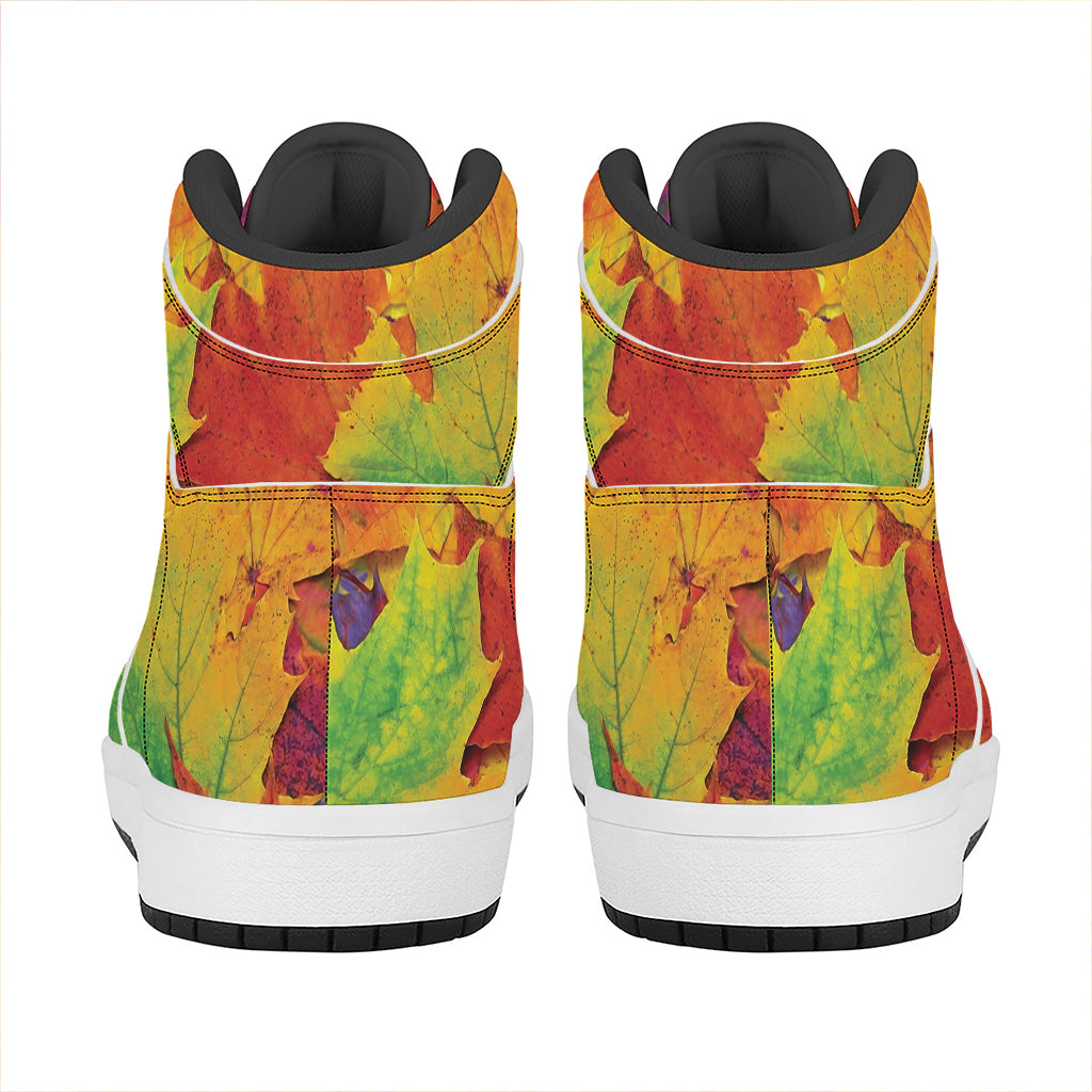 Autumn Maple Leaves Print High Top Leather Sneakers