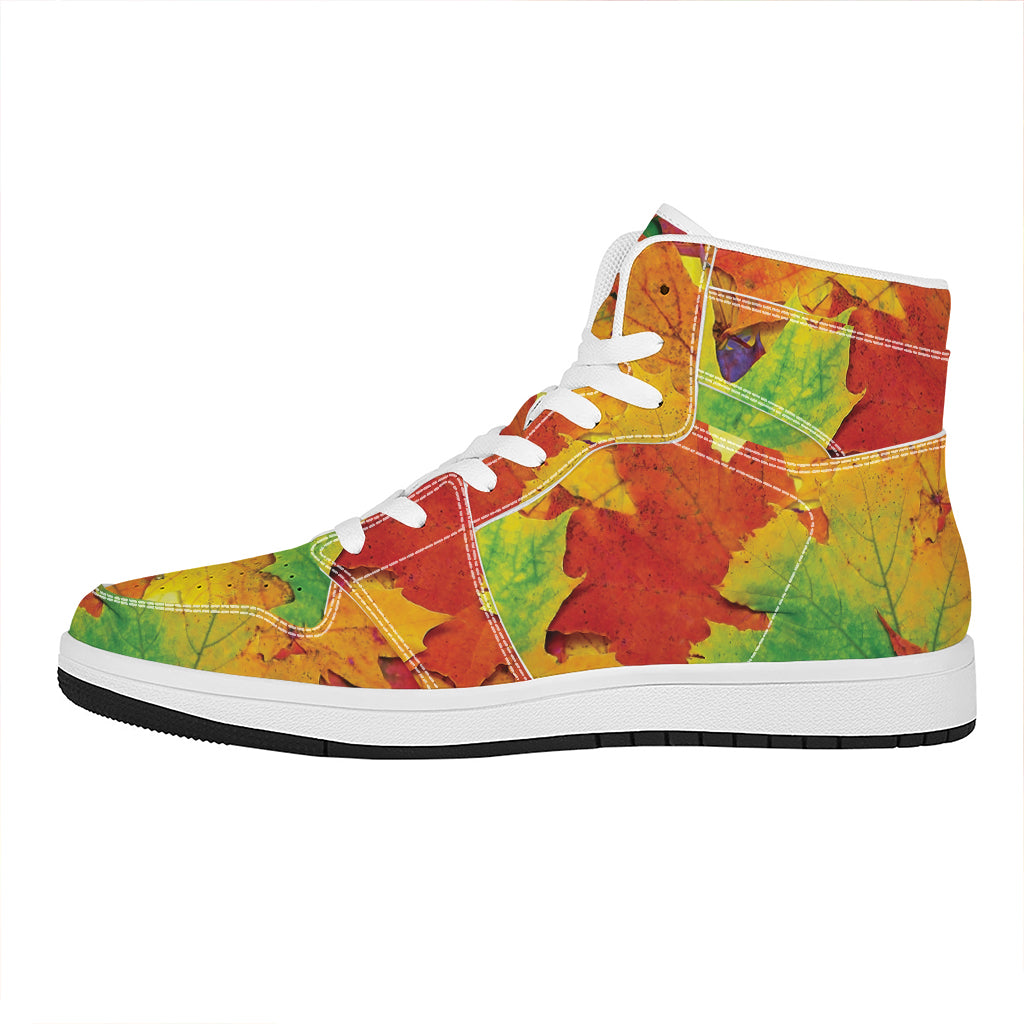 Autumn Maple Leaves Print High Top Leather Sneakers