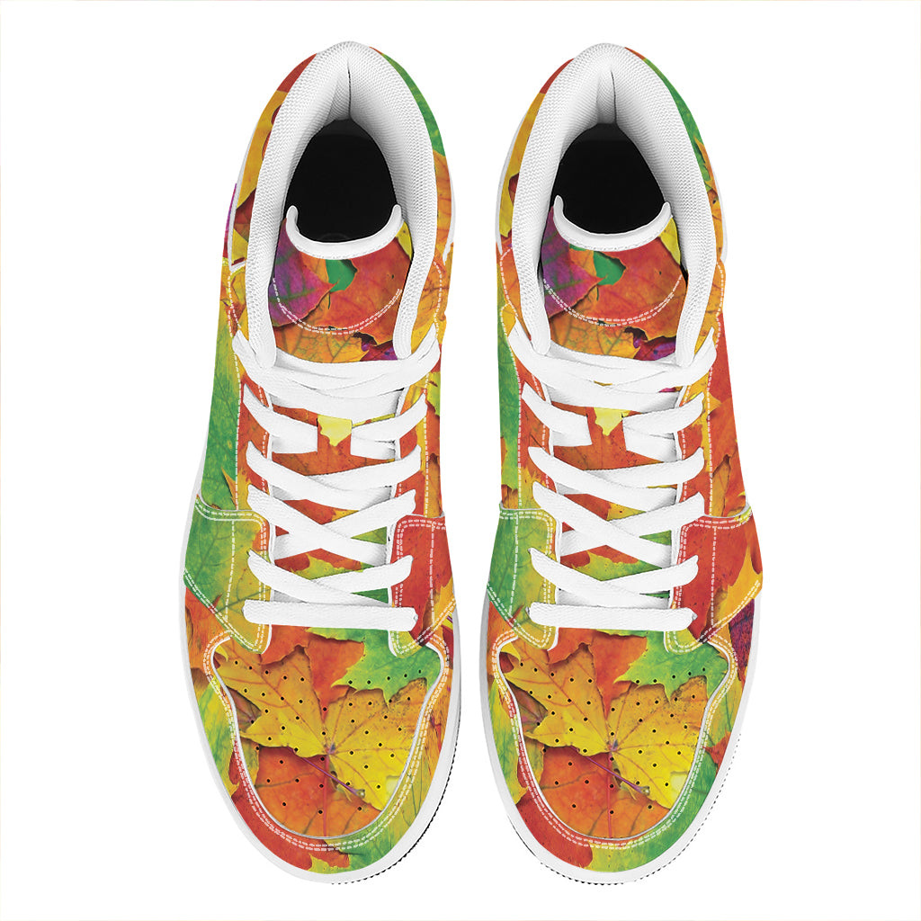 Autumn Maple Leaves Print High Top Leather Sneakers