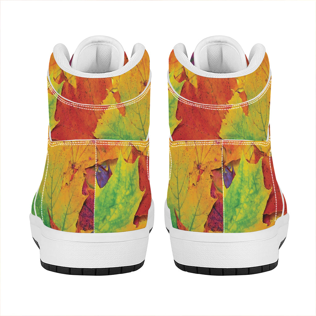 Autumn Maple Leaves Print High Top Leather Sneakers