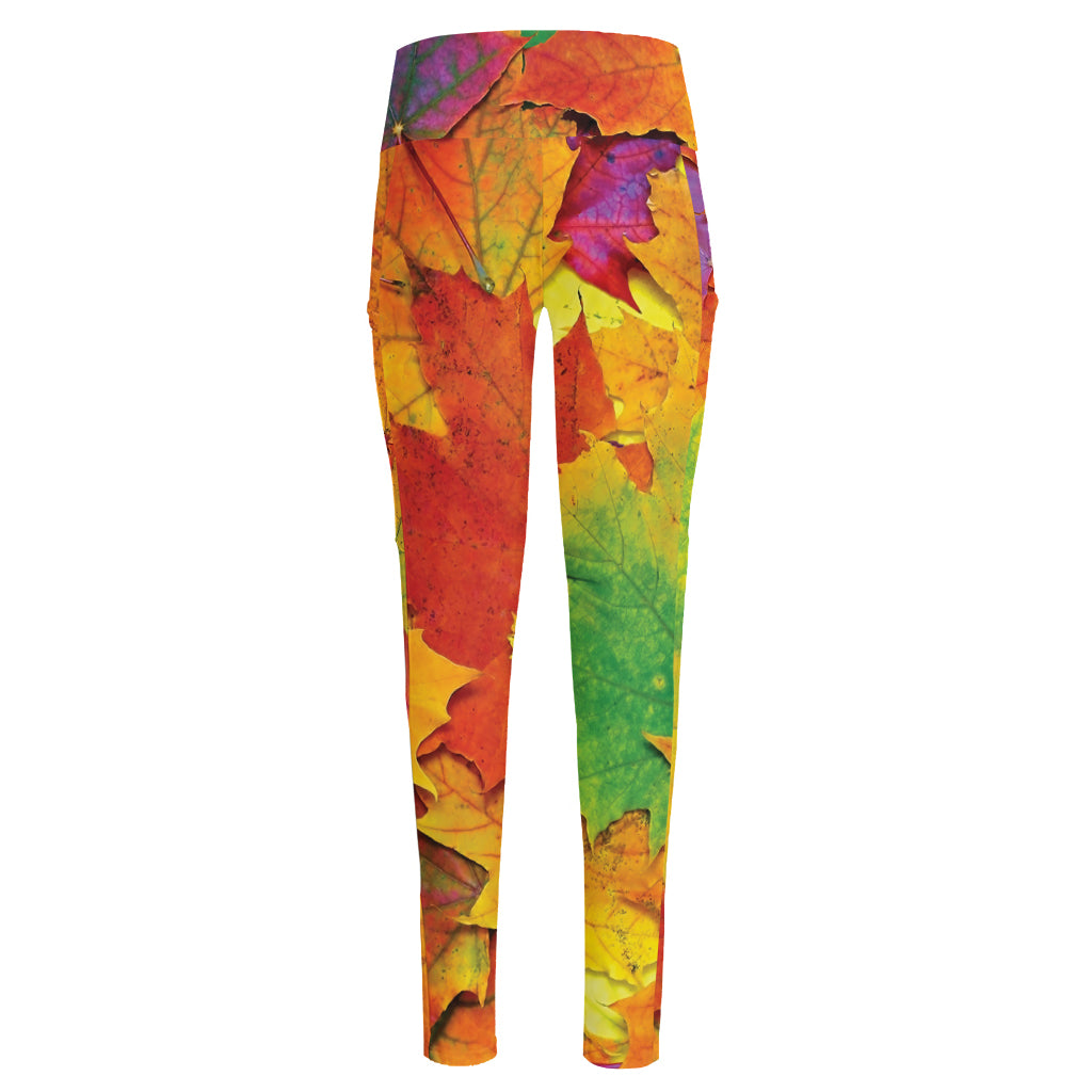 Autumn Maple Leaves Print High-Waisted Pocket Leggings