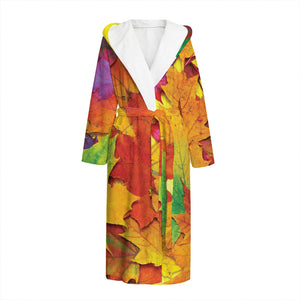 Autumn Maple Leaves Print Hooded Bathrobe