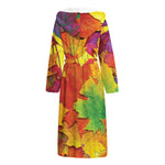 Autumn Maple Leaves Print Hooded Bathrobe