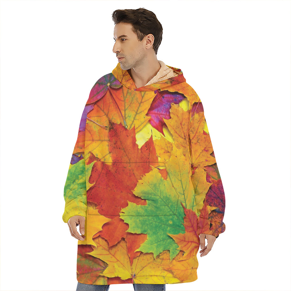 Autumn Maple Leaves Print Hoodie Blanket