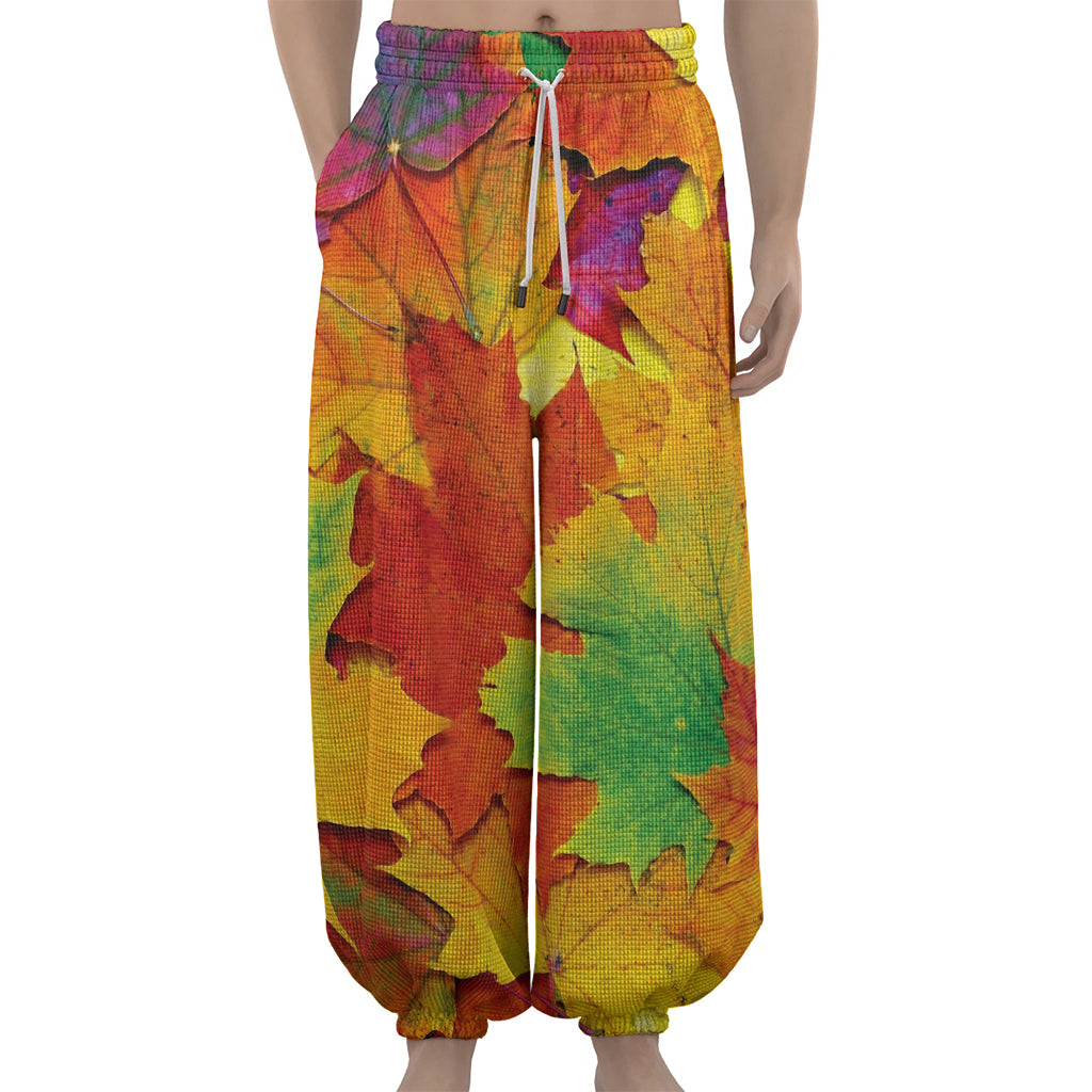 Autumn Maple Leaves Print Lantern Pants