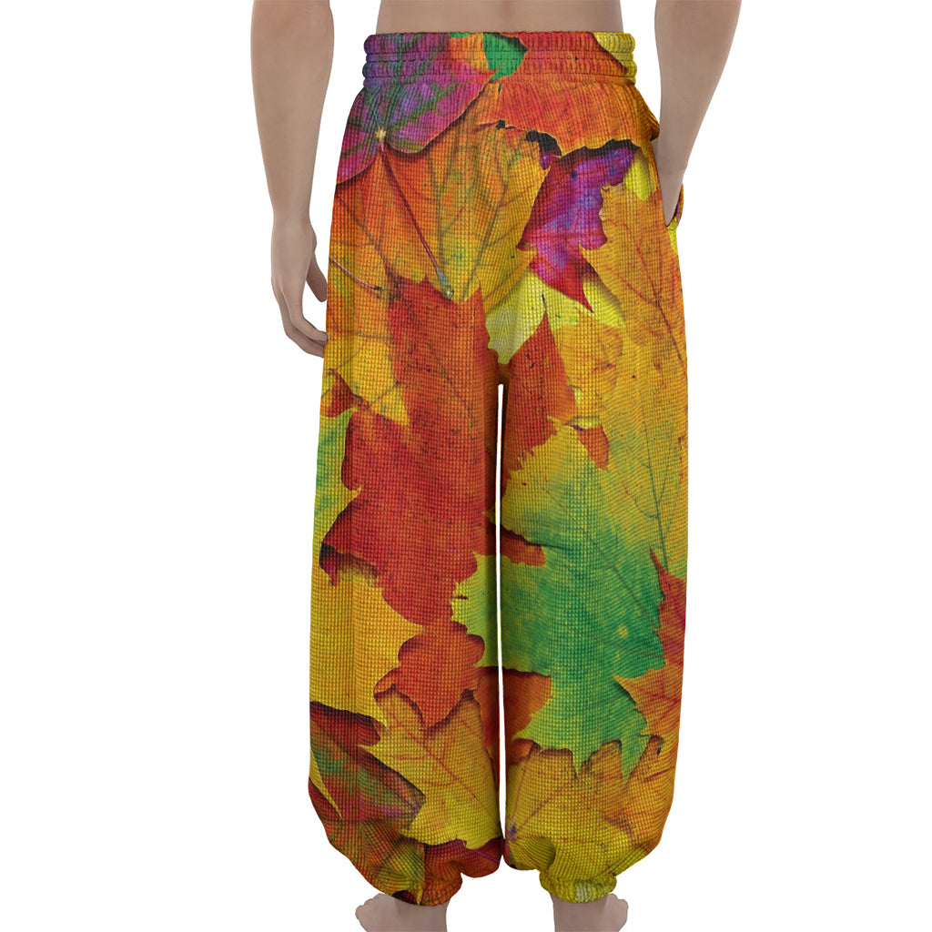 Autumn Maple Leaves Print Lantern Pants