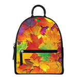 Autumn Maple Leaves Print Leather Backpack