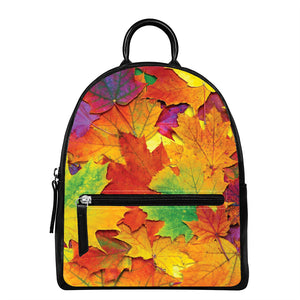 Autumn Maple Leaves Print Leather Backpack