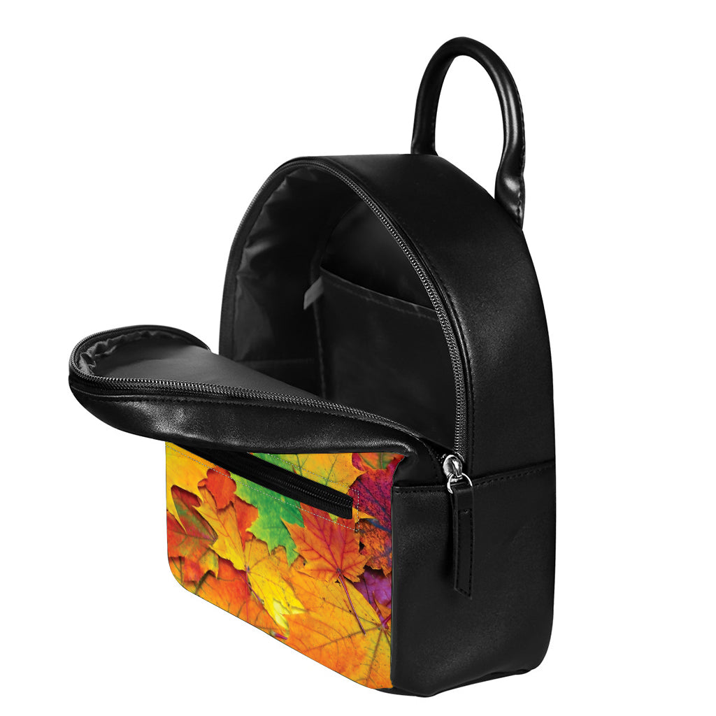 Autumn Maple Leaves Print Leather Backpack