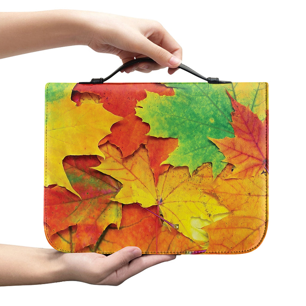 Autumn Maple Leaves Print Leather Bible Cover