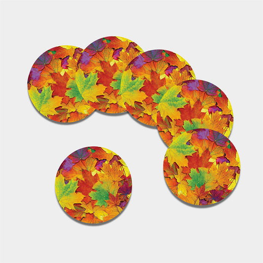 Autumn Maple Leaves Print Leather Coaster Set