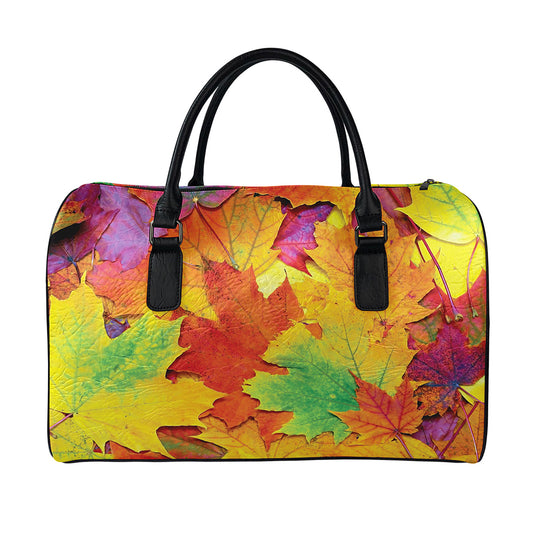 Autumn Maple Leaves Print Leather Duffle Bag