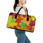 Autumn Maple Leaves Print Leather Duffle Bag