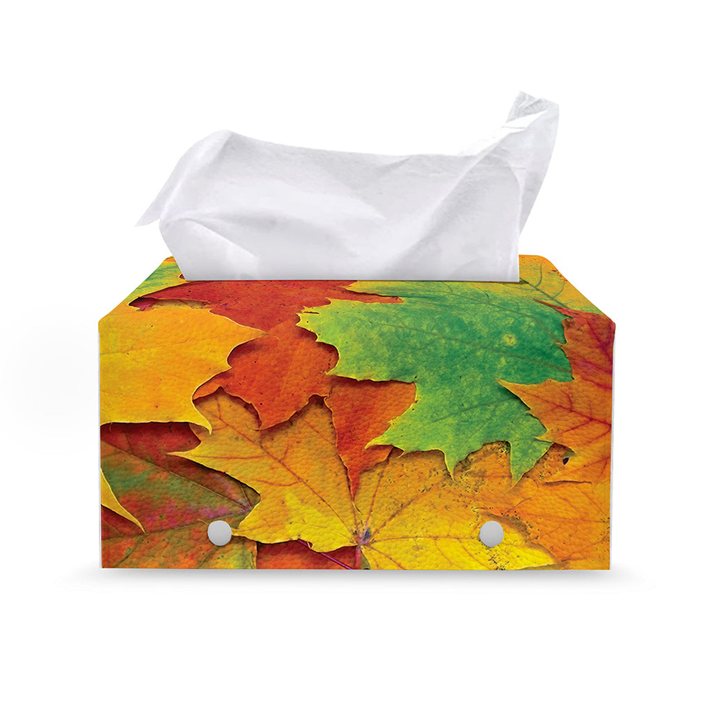 Autumn Maple Leaves Print Leather Tissue Box Cover