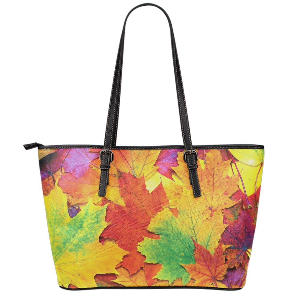 Autumn Maple Leaves Print Leather Tote Bag