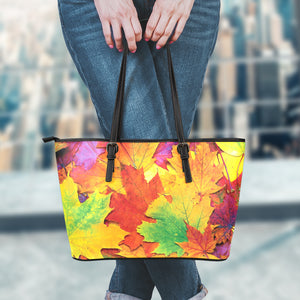 Autumn Maple Leaves Print Leather Tote Bag