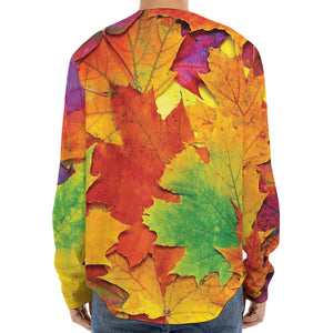 Autumn Maple Leaves Print Long Sleeve Baseball Jersey