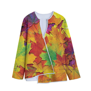 Autumn Maple Leaves Print Long Sleeve Short Coat