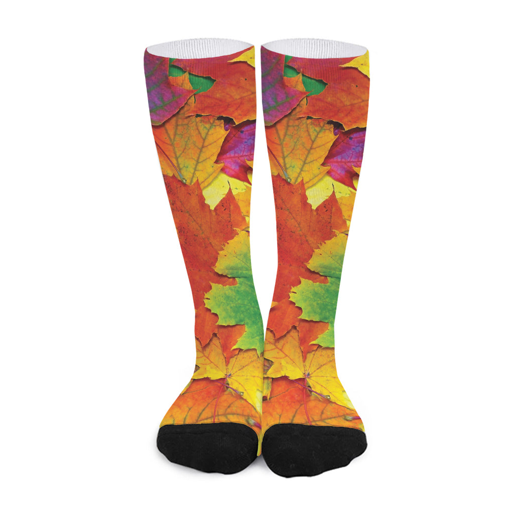 Autumn Maple Leaves Print Long Socks