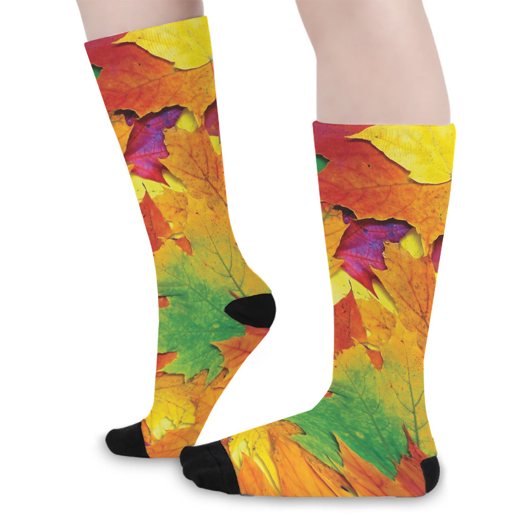 Autumn Maple Leaves Print Long Socks