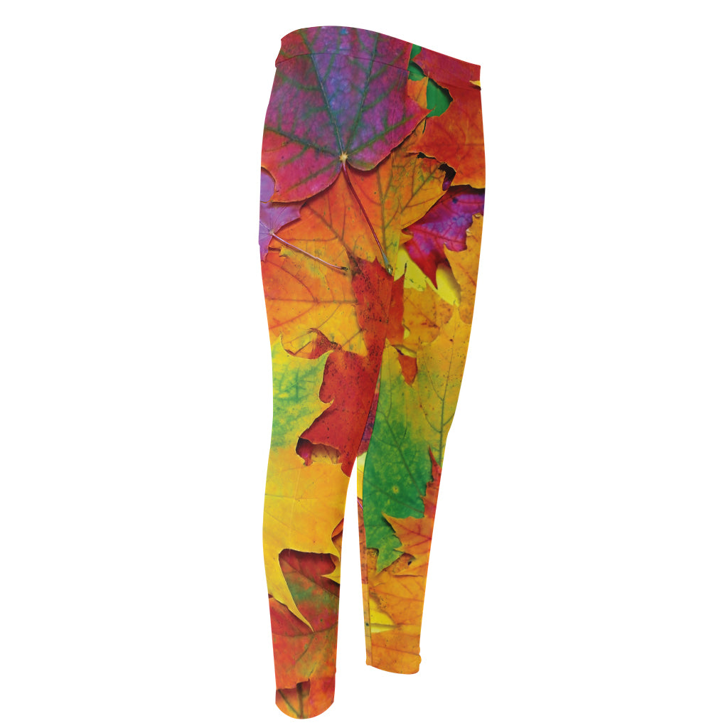 Autumn Maple Leaves Print Men's Compression Pants