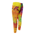 Autumn Maple Leaves Print Men's Compression Pants