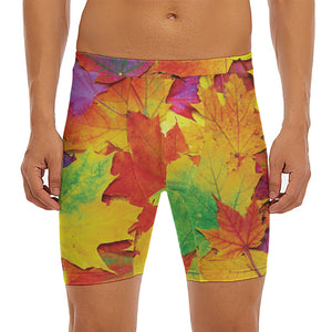 Autumn Maple Leaves Print Men's Long Boxer Briefs