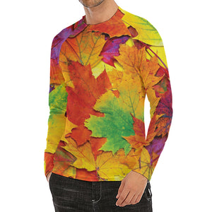 Autumn Maple Leaves Print Men's Long Sleeve Rash Guard