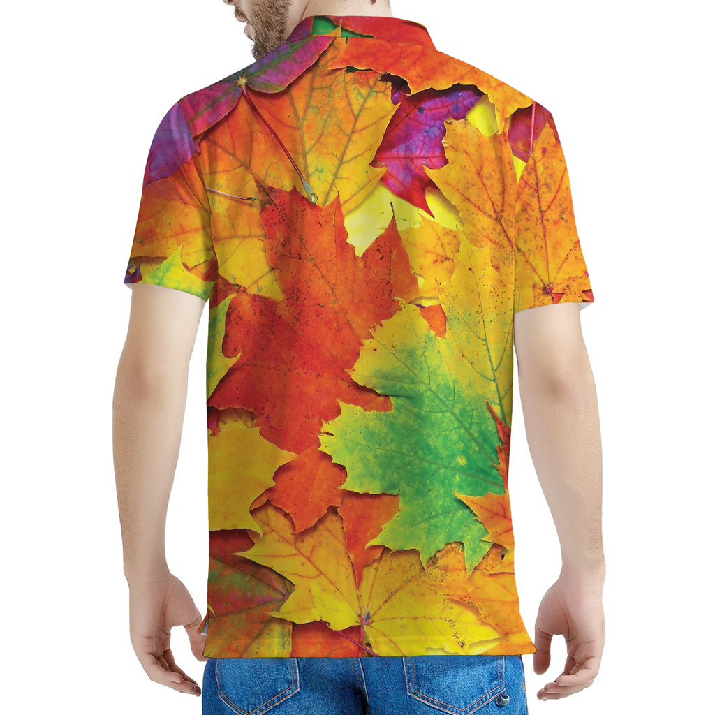 Autumn Maple Leaves Print Men's Polo Shirt