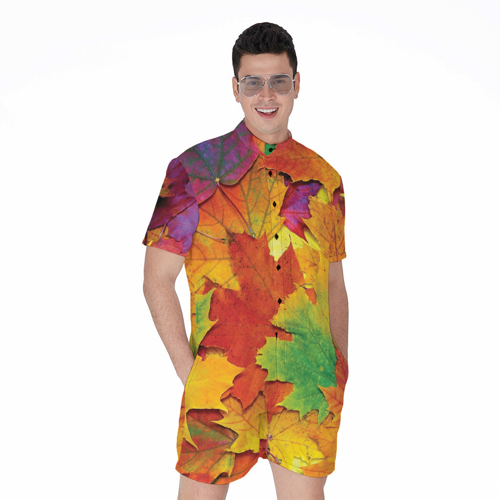 Autumn Maple Leaves Print Men's Rompers