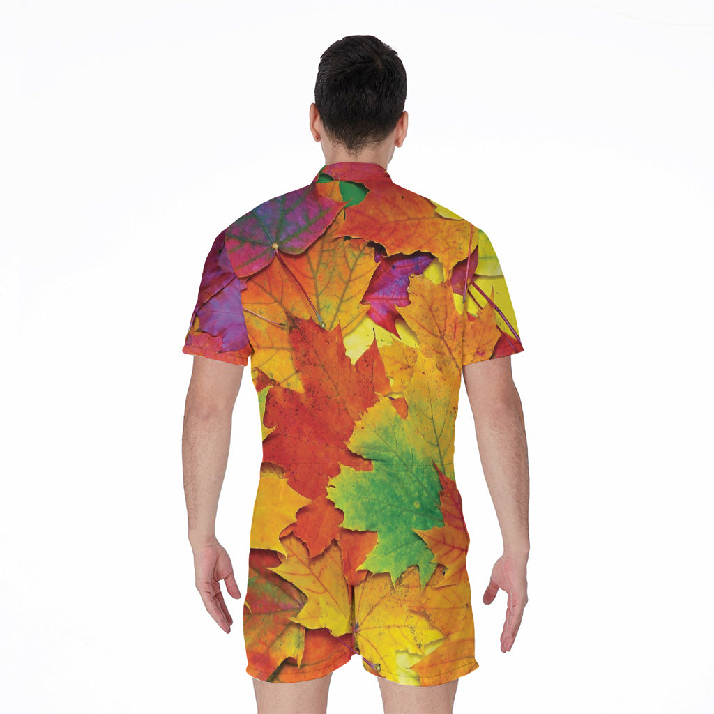 Autumn Maple Leaves Print Men's Rompers