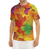 Autumn Maple Leaves Print Men's Short Sleeve Rash Guard