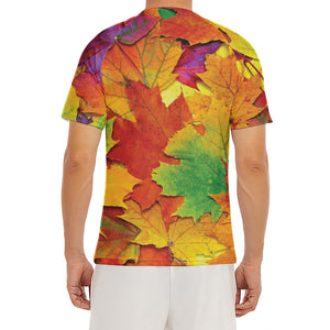 Autumn Maple Leaves Print Men's Short Sleeve Rash Guard